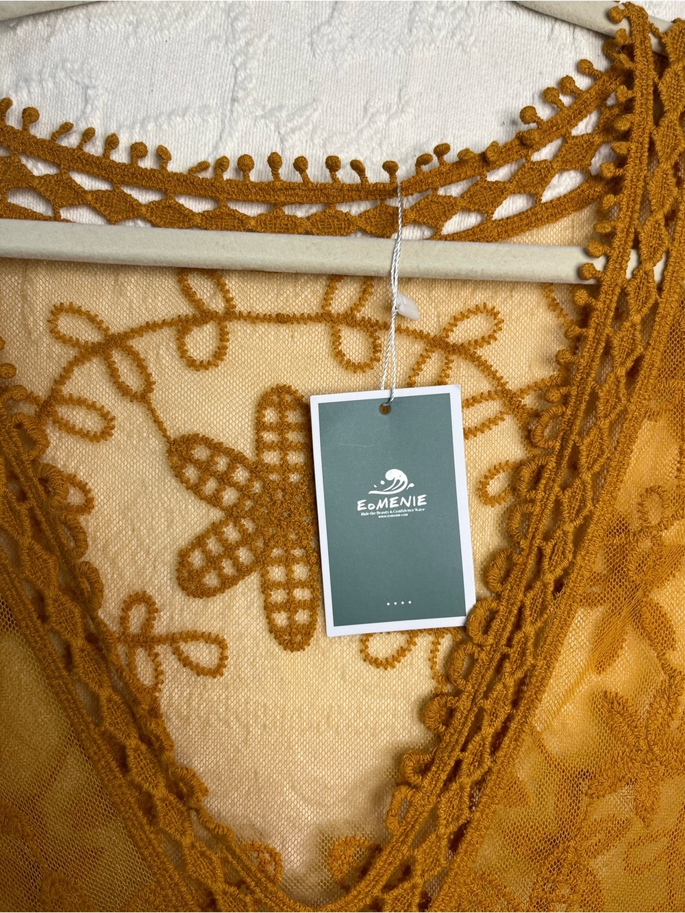 NWT Eomenie Boho Yellow Lace Swimsuit Beach Cover Up Mini Dress - Picture 3 of 5